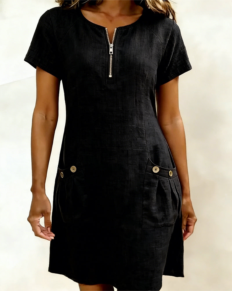 AZAHAR | VESTIDO CASUAL DE ALGODÓN CON CREMALLERA Y BOLSILLOS