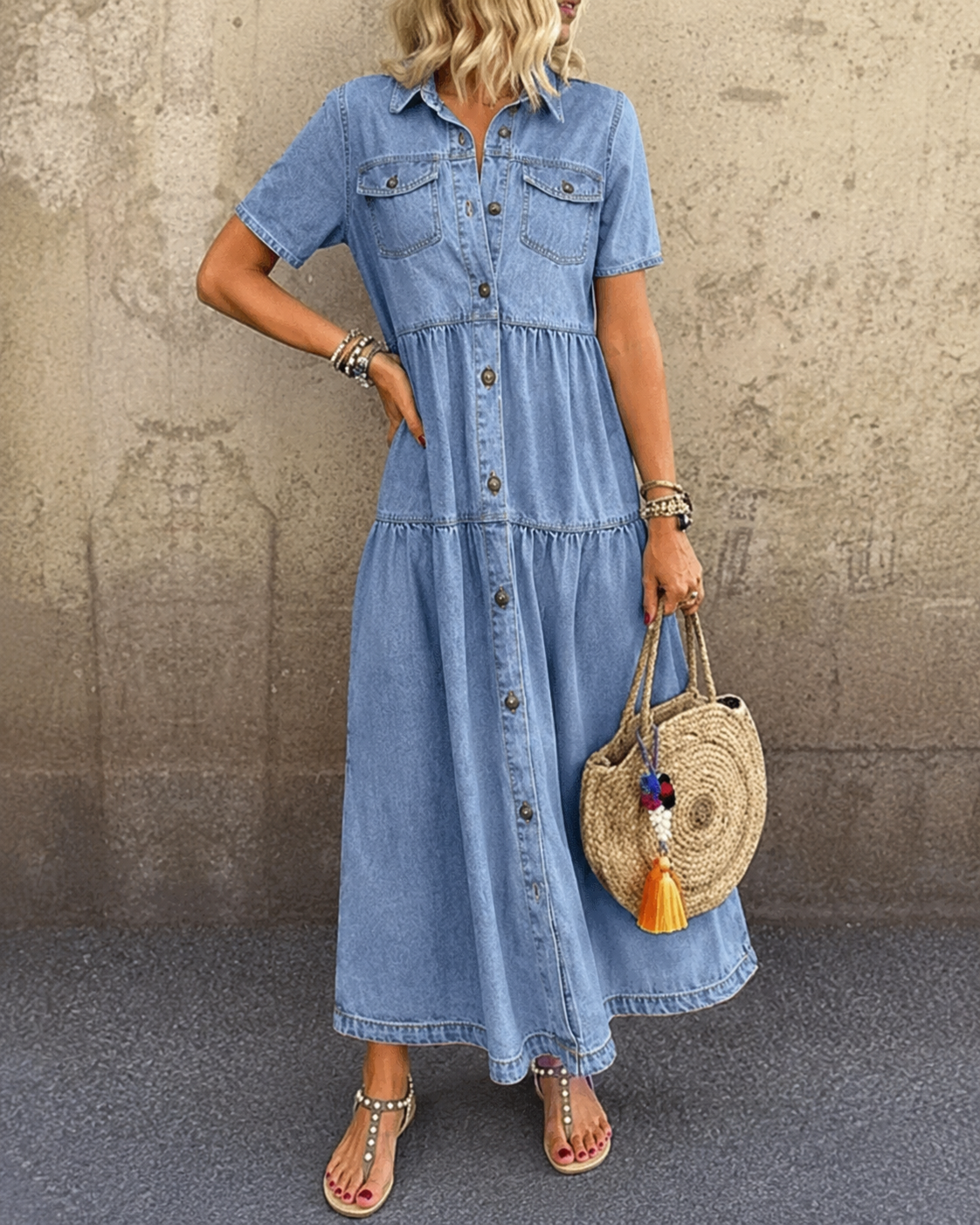 GRACE™ | VESTIDO MIDI CUBRE ABDOMEN CON BOTONES