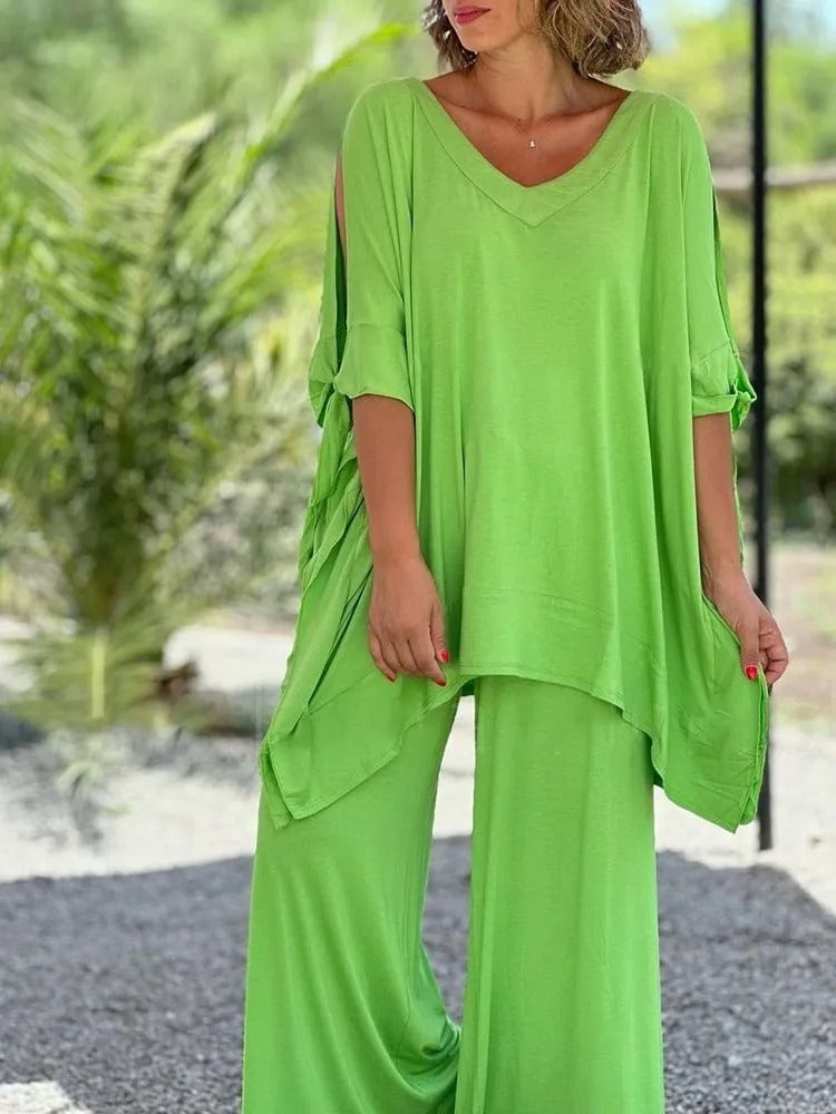ÚRSULA™ | CONJUNTO TÚNICA HOMBROS ABIERTOS Y PANTALÓN
