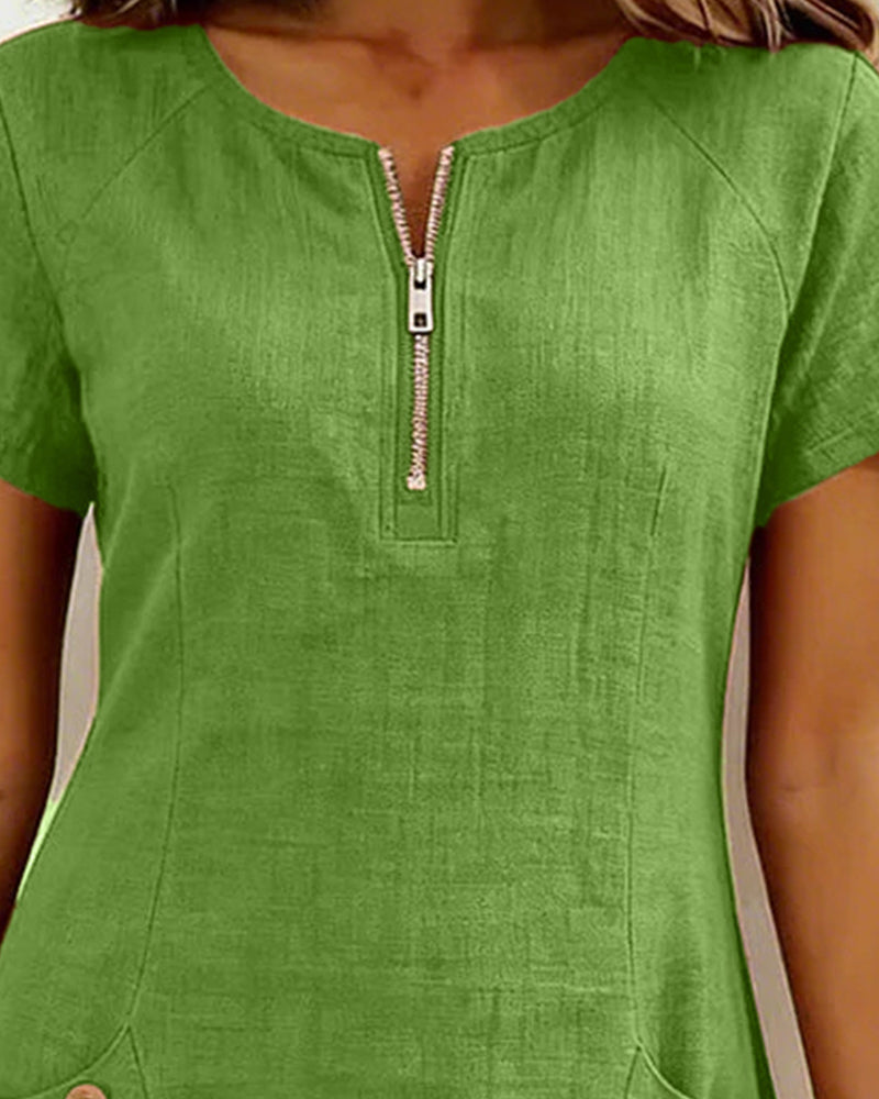 AZAHAR | VESTIDO CASUAL DE ALGODÓN CON CREMALLERA Y BOLSILLOS