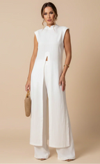 BENIGNA™ | CONJUNTO BLANCO TÚNICA VOLANTE Y PANTALÓN