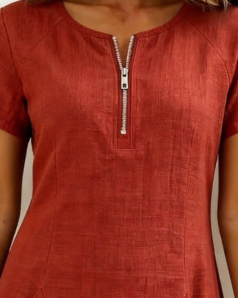 AZAHAR | VESTIDO CASUAL DE ALGODÓN CON CREMALLERA Y BOLSILLOS