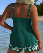 CARLA | TRAJE DE BAÑO DE RAYAS CON SHORT FLORAL