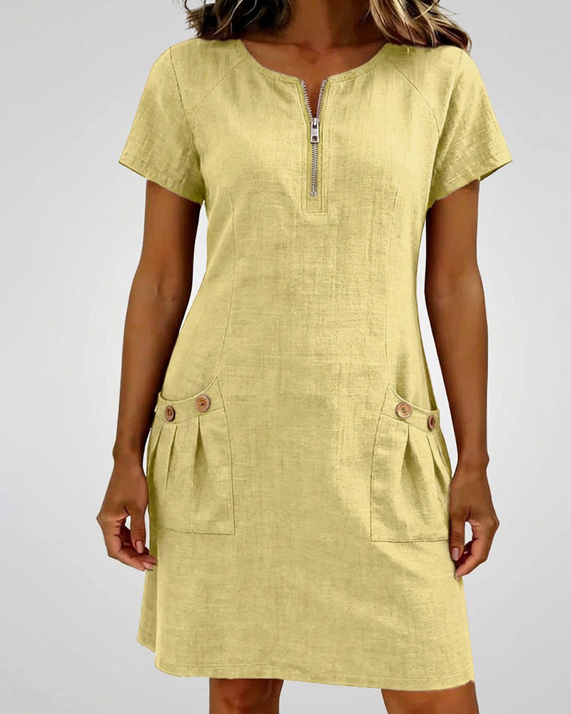 AZAHAR | VESTIDO CASUAL DE ALGODÓN CON CREMALLERA Y BOLSILLOS