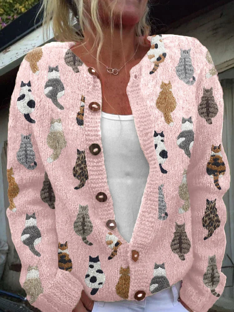 CHARLOTTE™ | CÁRDIGAN  DE PUNTO CON ESTAMPADO DE GATO