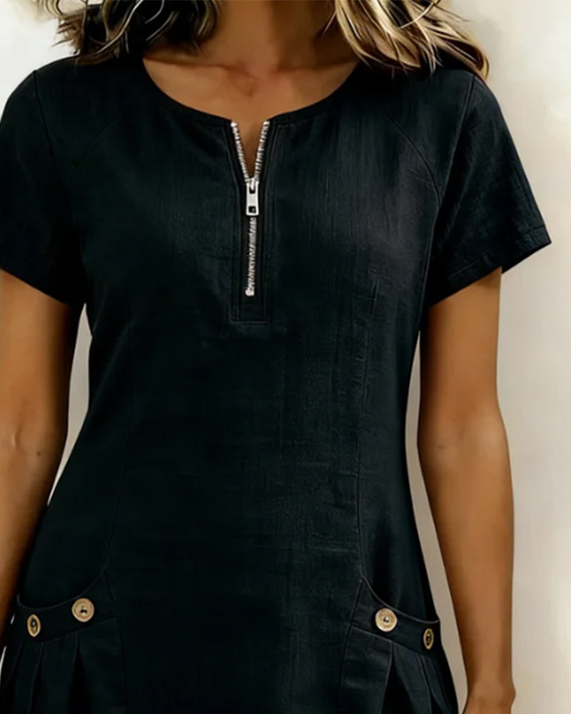 AZAHAR | VESTIDO CASUAL DE ALGODÓN CON CREMALLERA Y BOLSILLOS