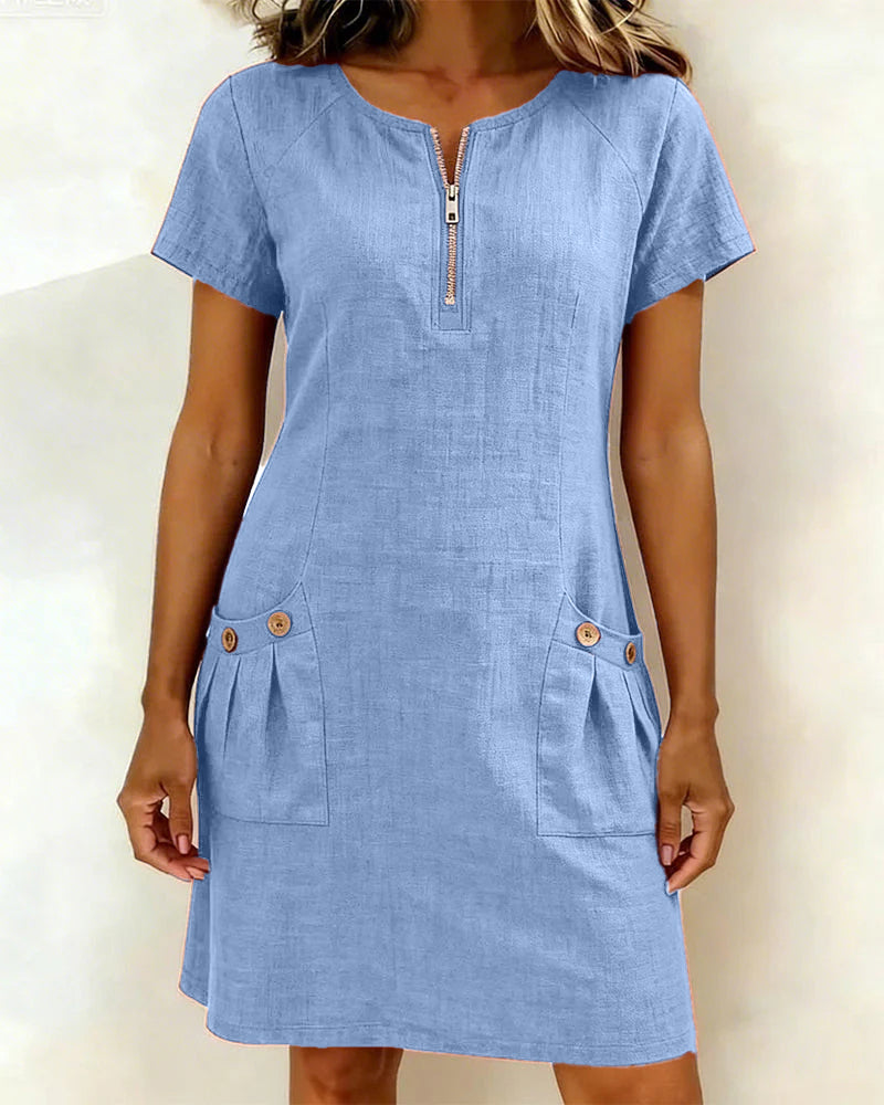 AZAHAR | VESTIDO CASUAL DE ALGODÓN CON CREMALLERA Y BOLSILLOS