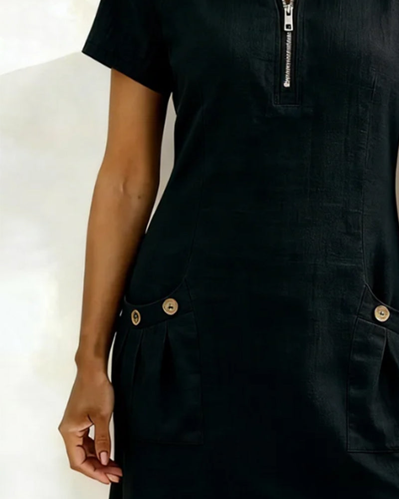 AZAHAR | VESTIDO CASUAL DE ALGODÓN CON CREMALLERA Y BOLSILLOS