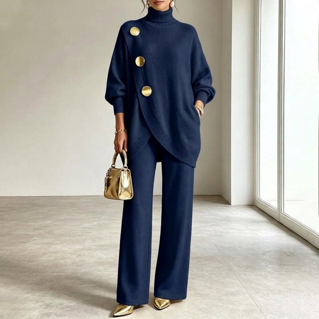 NOA | CONJUNTO TEJIDO: JERSEY DE CUELLO ALTO Y PANTALÓN ANCHO