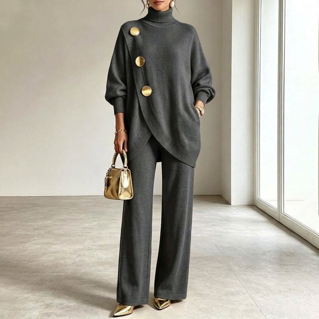 NOA | CONJUNTO TEJIDO: JERSEY DE CUELLO ALTO Y PANTALÓN ANCHO