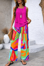 CLOTILDE™ | CONJUNTO TOP ROSA Y PANTALÓN ABSTRACTO