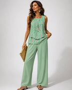 MARAVILLAS™ | CONJUNTO VERDE MENTA TOP EN CAPAS Y PANTALÓN