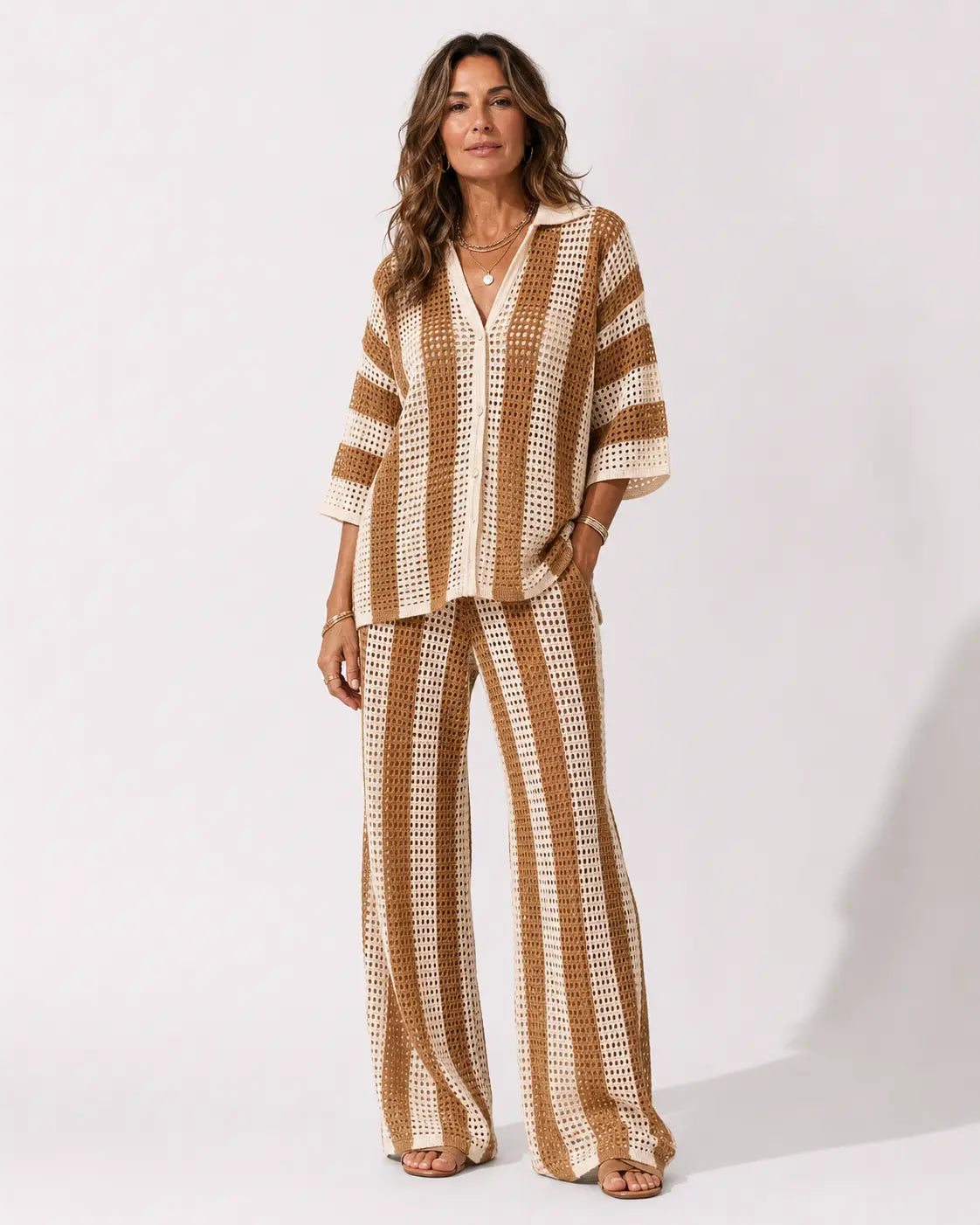 ZENAIDA™ | CONJUNTO CROCHET RAYAS KIMONO Y PANTALÓN