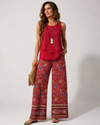 CAYETANA™ | CONJUNTO BOHO TOP EN CAPAS Y PANTALÓN FLORAL