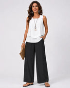 GREGORIA™ | CONJUNTO BICOLOR BLUSA BLANCA Y PANTALÓN NEGRO