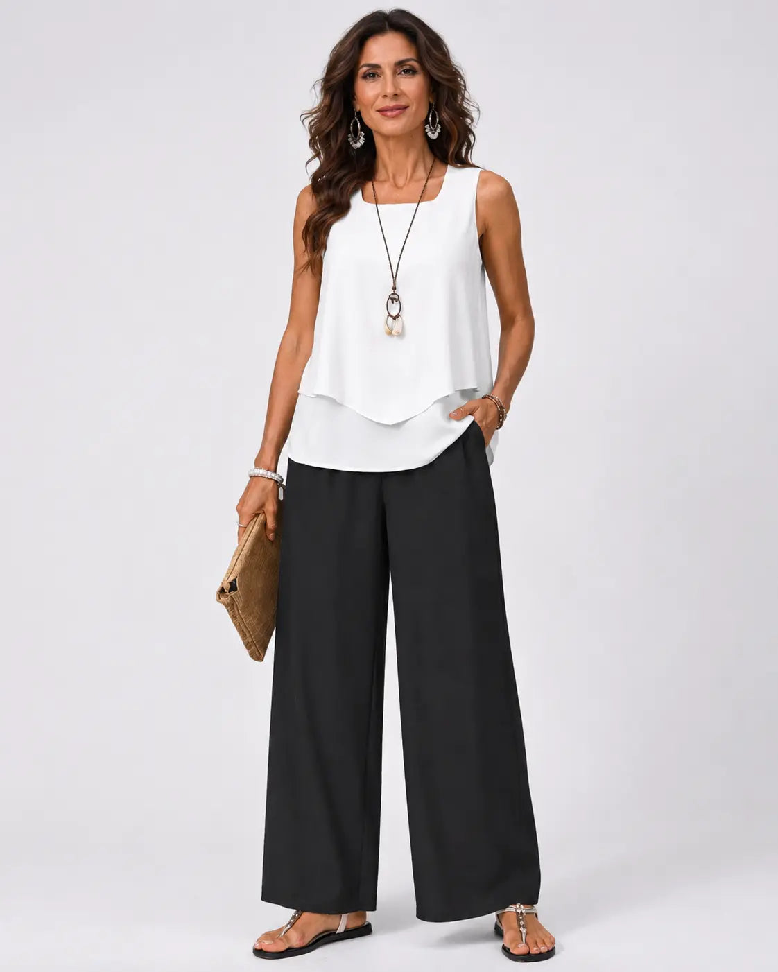 GREGORIA™ | CONJUNTO BICOLOR BLUSA BLANCA Y PANTALÓN NEGRO