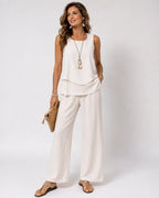 LEANDRA™ | CONJUNTO CREMA SATINADO TOP EN CAPAS