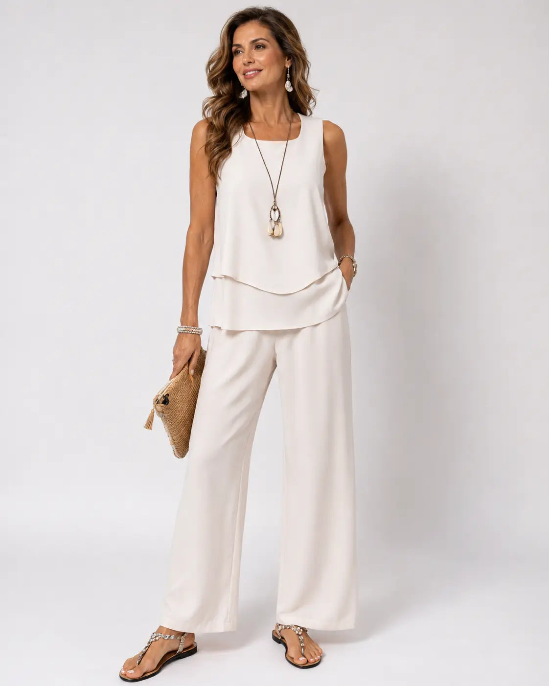 LEANDRA™ | CONJUNTO CREMA SATINADO TOP EN CAPAS