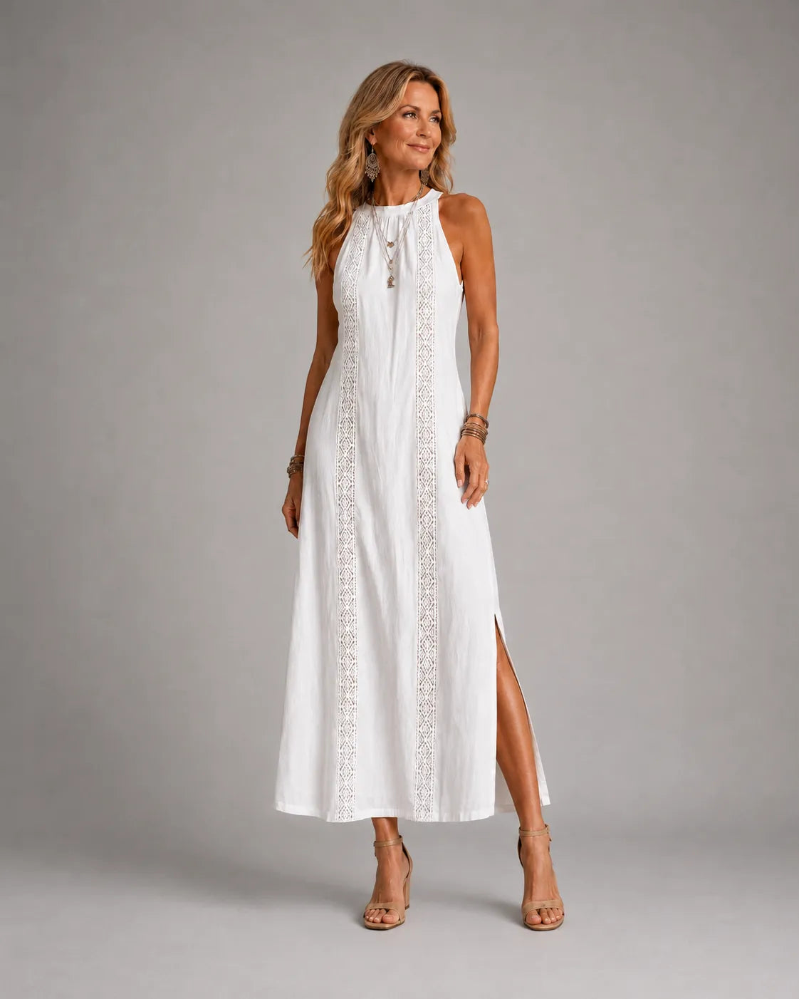 JIMENA | VESTIDO MIDI CON CUELLO MANDARÍN BORDADO