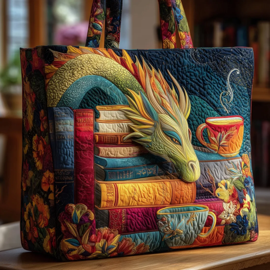DRAGÓN CON LIBROS | BOLSO ARTESANAL