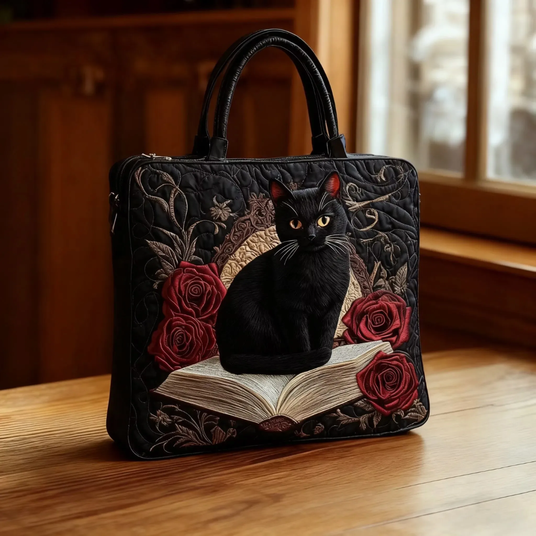 GATO NEGRO CON LIBRO | BOLSO ARTESANAL