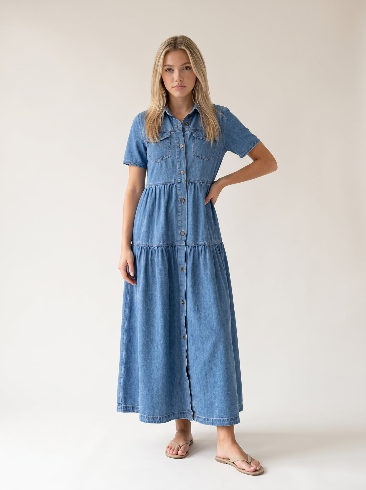 GRACE™ | VESTIDO MIDI CUBRE ABDOMEN CON BOTONES