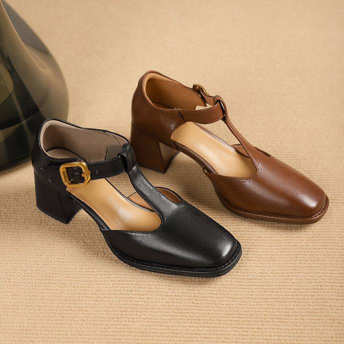 MARCELE | TACONES DE CUERO CON CORREA EN T