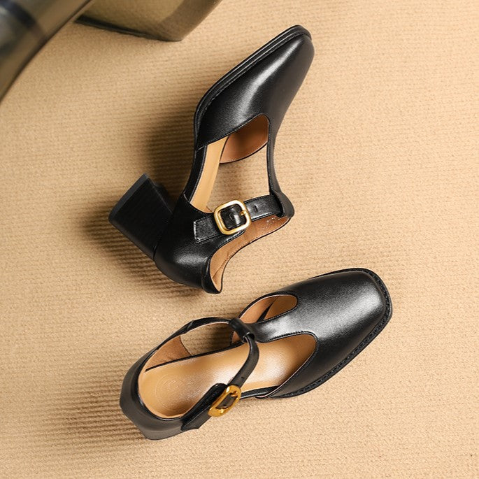 MARCELE | TACONES DE CUERO CON CORREA EN T