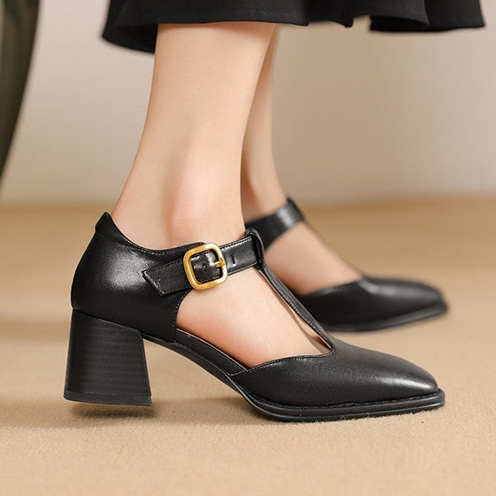 MARCELE | TACONES DE CUERO CON CORREA EN T
