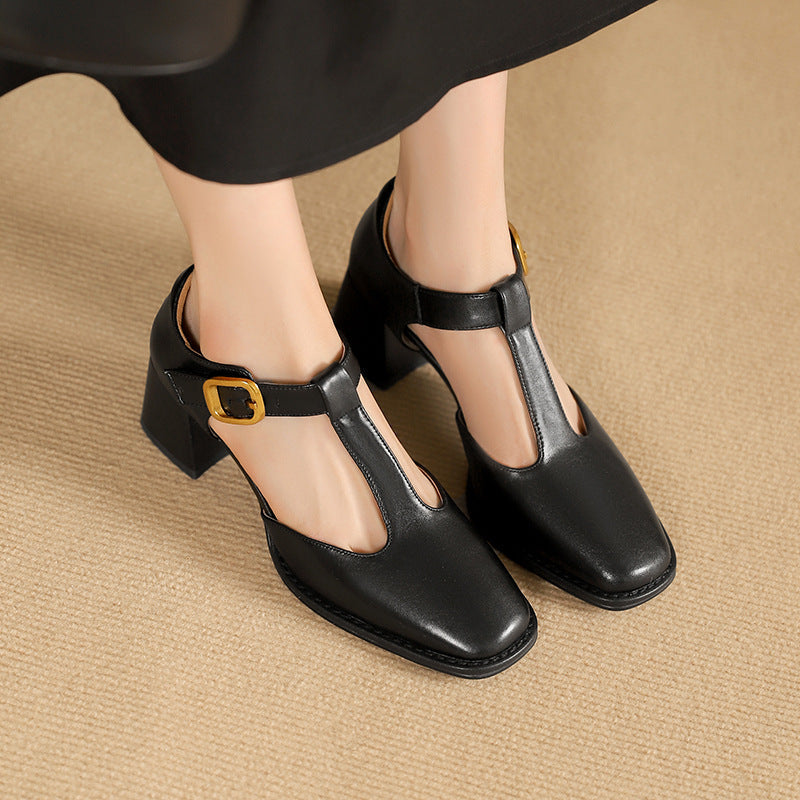 MARCELE | TACONES DE CUERO CON CORREA EN T