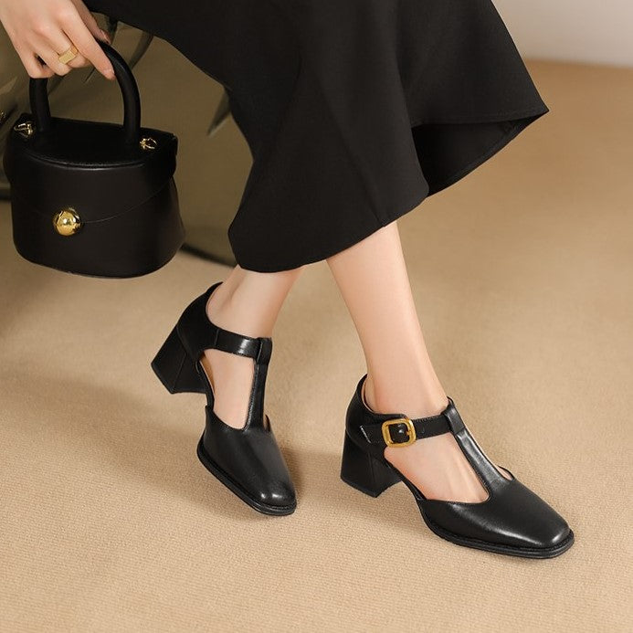 MARCELE | TACONES DE CUERO CON CORREA EN T