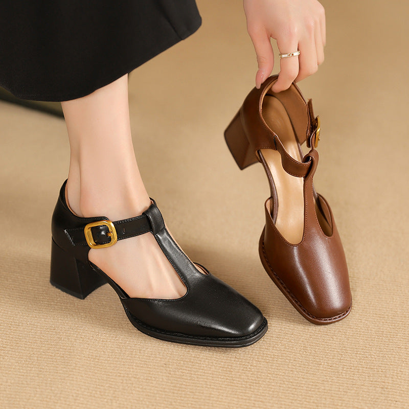 MARCELE | TACONES DE CUERO CON CORREA EN T