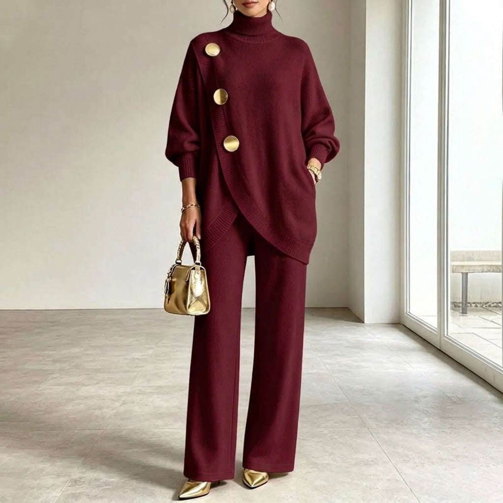 NOA | CONJUNTO TEJIDO: JERSEY DE CUELLO ALTO Y PANTALÓN ANCHO