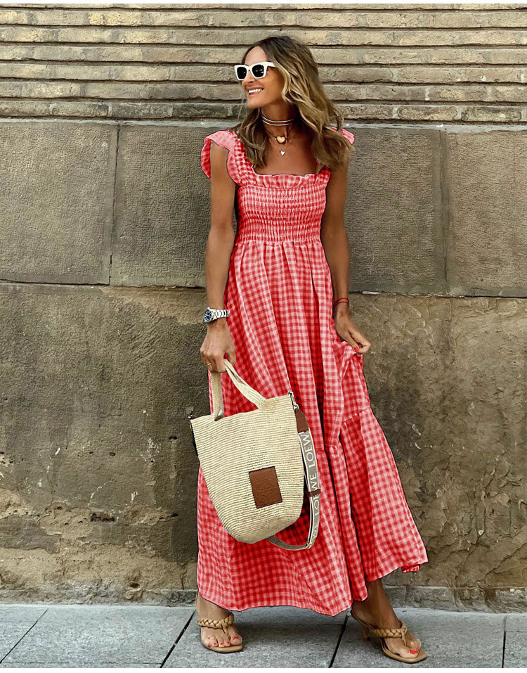 VESTIDO CASUAL DE CUADROS VICHY