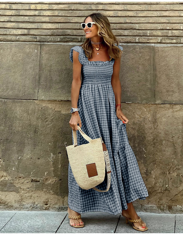 VESTIDO CASUAL DE CUADROS VICHY