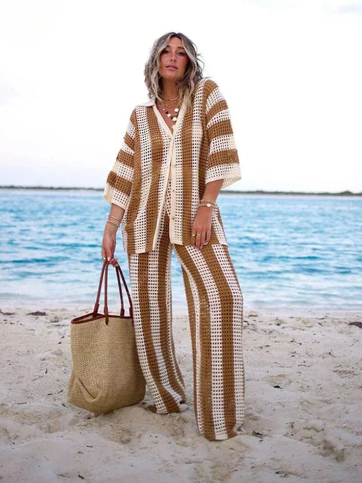 ZENAIDA™ | CONJUNTO CROCHET RAYAS KIMONO Y PANTALÓN