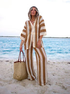 ZENAIDA™ | CONJUNTO CROCHET RAYAS KIMONO Y PANTALÓN