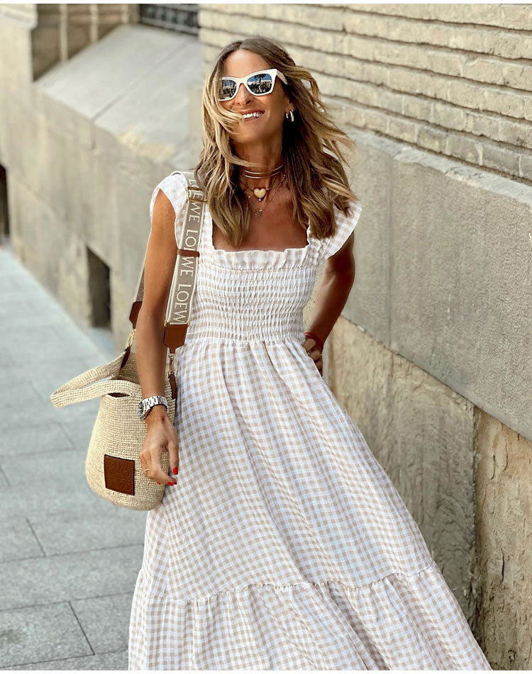 VESTIDO CASUAL DE CUADROS VICHY