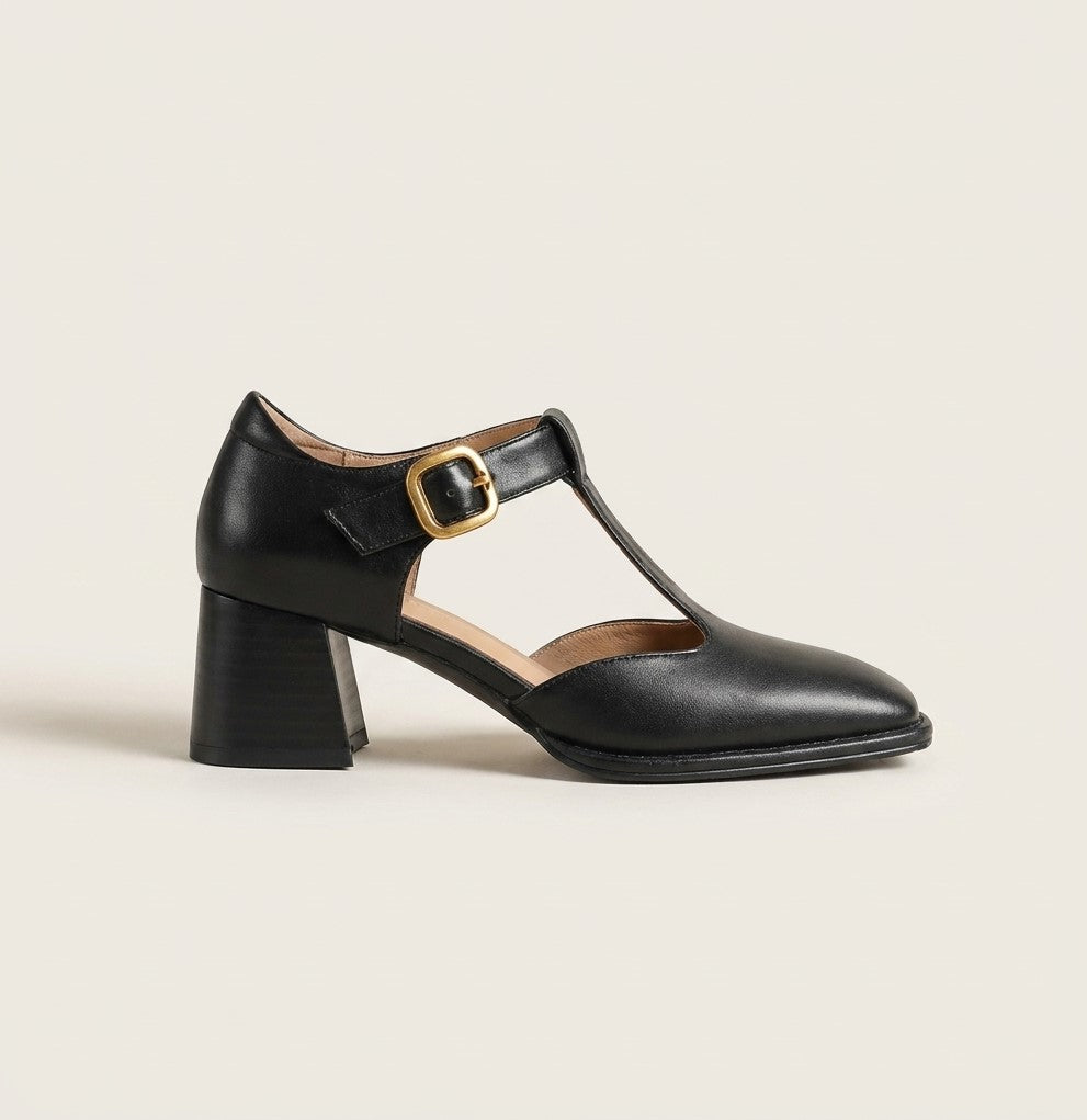 MARCELE | TACONES DE CUERO CON CORREA EN T