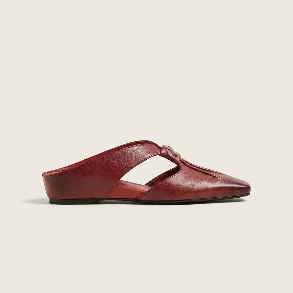 Olene | Mules de Punta Cuadrada de Piel Genuina