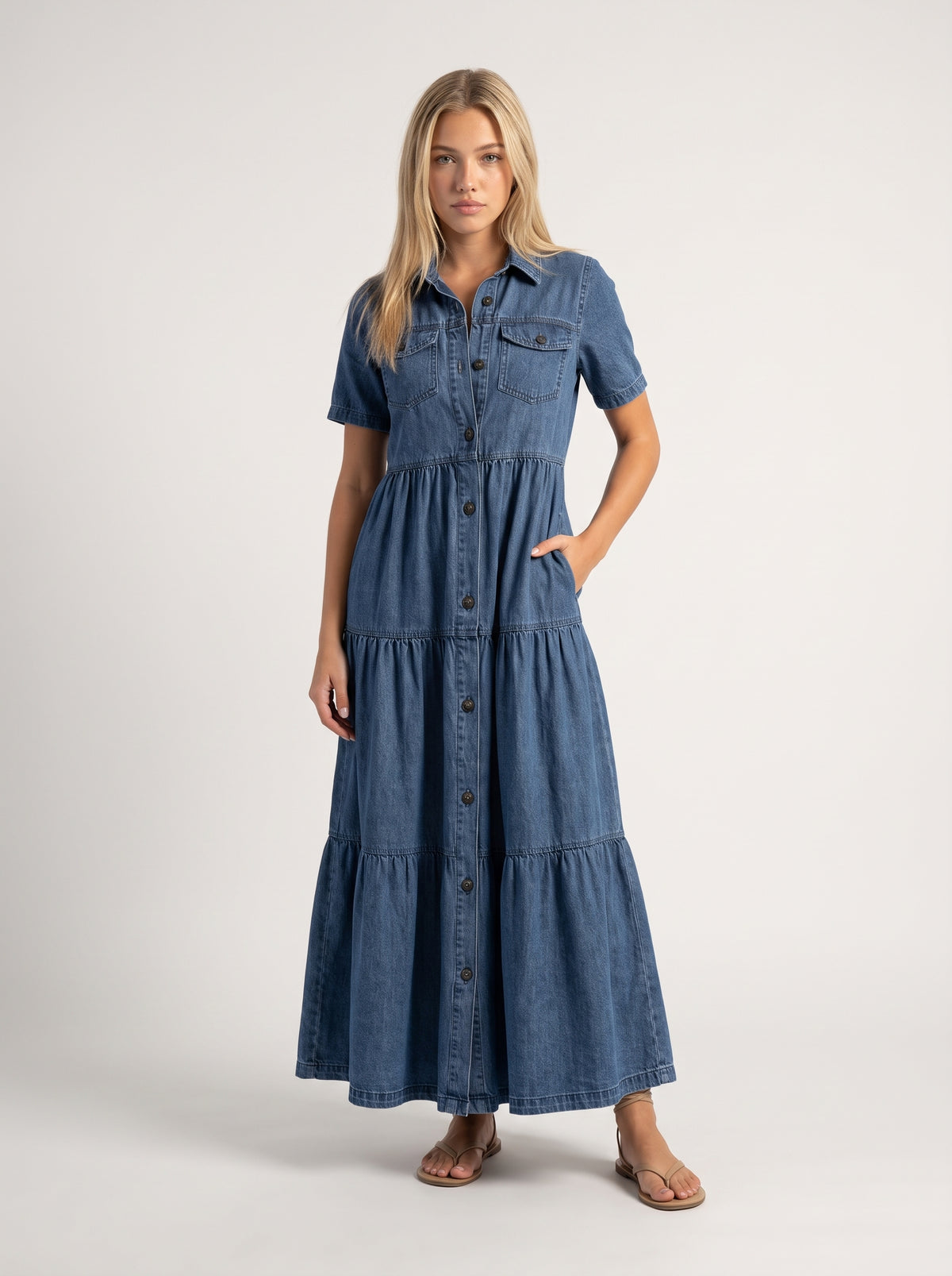 GRACE™ | VESTIDO MIDI CUBRE ABDOMEN CON BOTONES