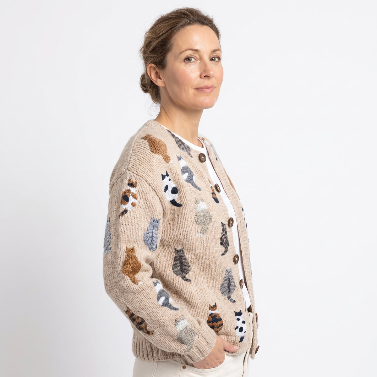 CHARLOTTE™ | CÁRDIGAN  DE PUNTO CON ESTAMPADO DE GATO