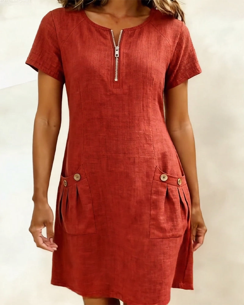 AZAHAR | VESTIDO CASUAL DE ALGODÓN CON CREMALLERA Y BOLSILLOS