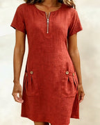 AZAHAR | VESTIDO CASUAL DE ALGODÓN CON CREMALLERA Y BOLSILLOS