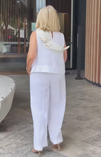 TRINIDAD™ | CONJUNTO BLANCO BLUSA Y PANTALÓN ANCHO