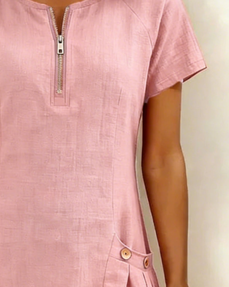 AZAHAR | VESTIDO CASUAL DE ALGODÓN CON CREMALLERA Y BOLSILLOS