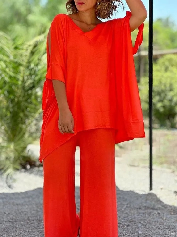 ÚRSULA™ | CONJUNTO TÚNICA HOMBROS ABIERTOS Y PANTALÓN