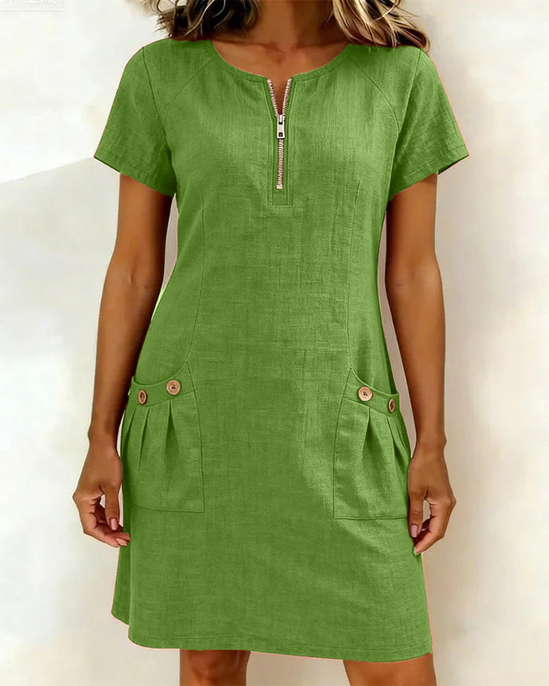 AZAHAR | VESTIDO CASUAL DE ALGODÓN CON CREMALLERA Y BOLSILLOS