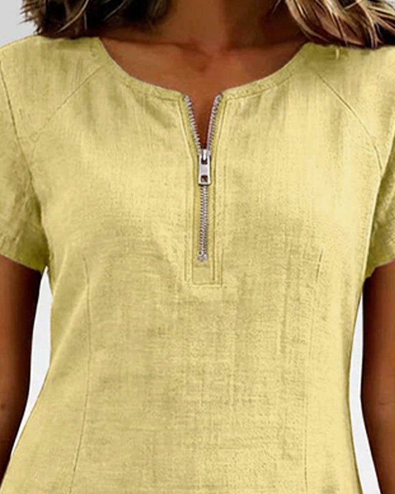 AZAHAR | VESTIDO CASUAL DE ALGODÓN CON CREMALLERA Y BOLSILLOS
