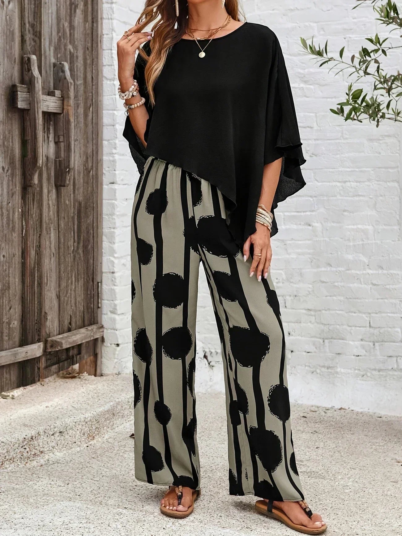 VALERIANA™ | CONJUNTO TOP ASIMÉTRICO Y PANTALÓN BOHO